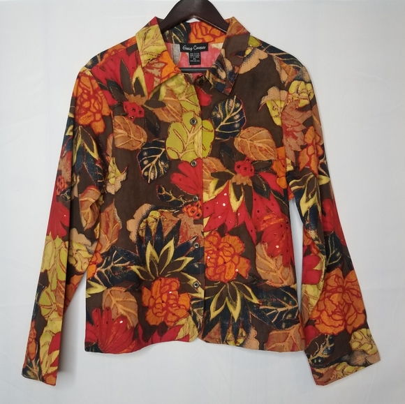 Gandy Couture Colorful Fall Print Jacket Sz XL W/Beading/Sequin - Picture 12 of 13